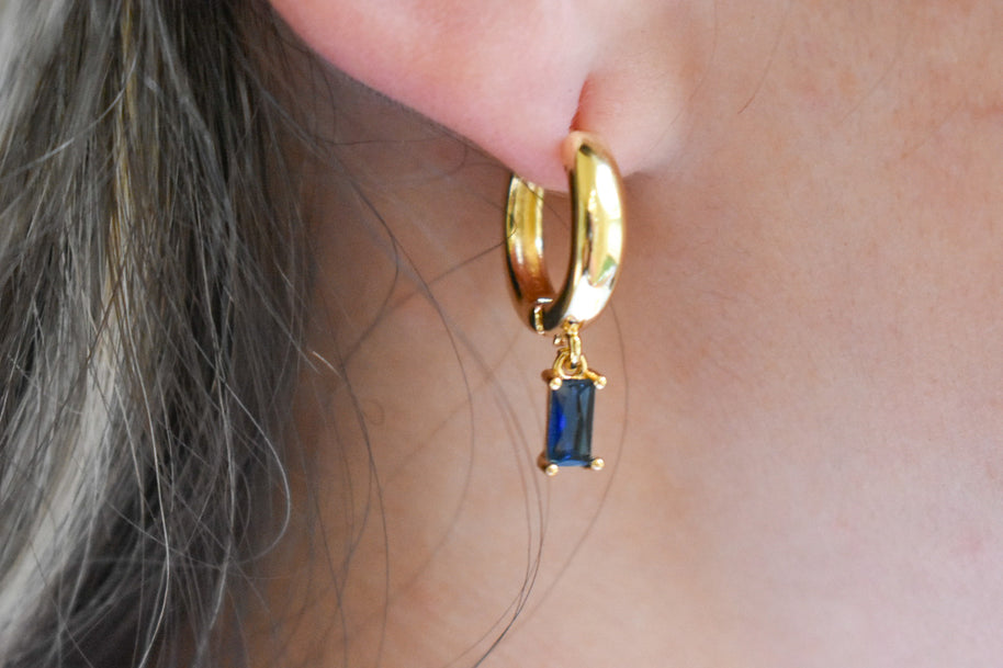 Chunky Gold Blue Gem Huggies