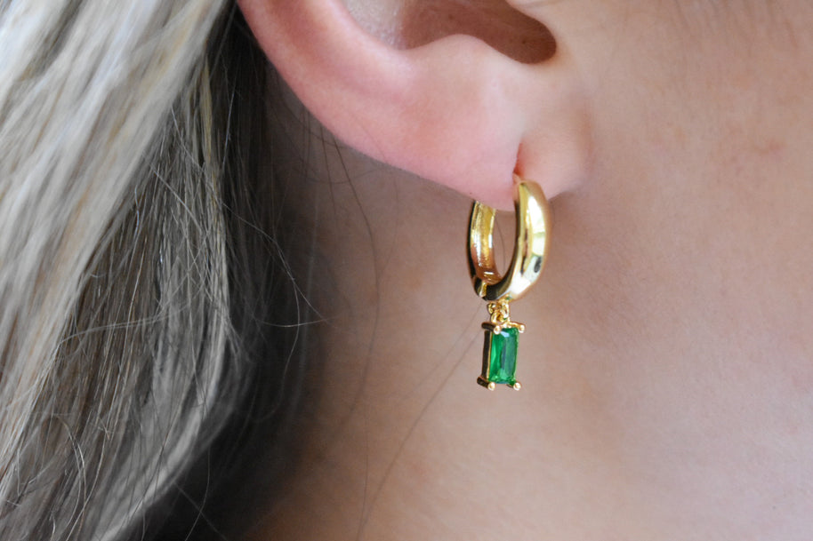 Chunky Gold Green Gem Huggies