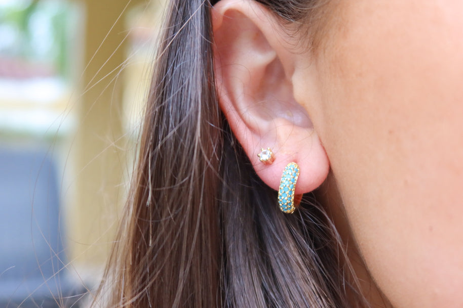 Turquoise Miami Studded Hoops