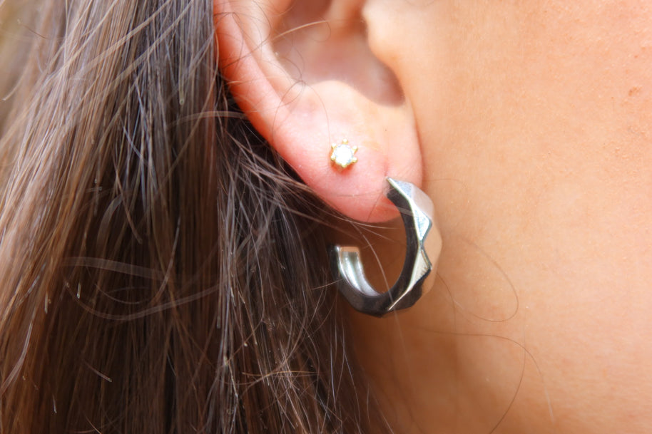 Silver Geometric Hoops