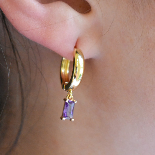 Chunky Gold Purple Gem Huggies