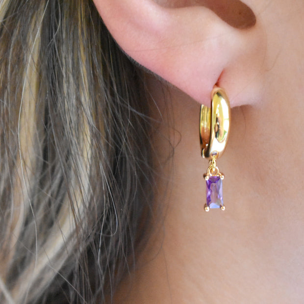 Chunky Gold Purple Gem Huggies