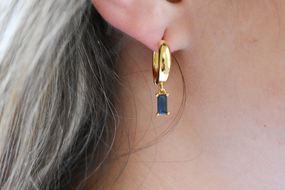 Chunky Gold Blue Gem Huggies