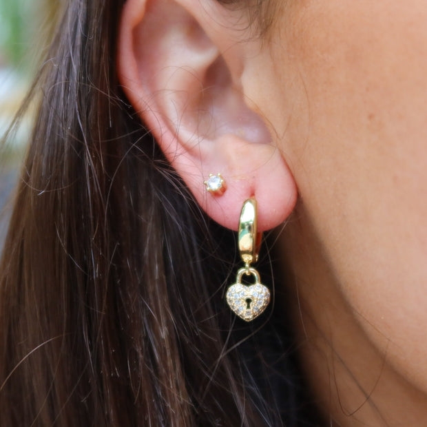 Chunky Heart Lock Huggies