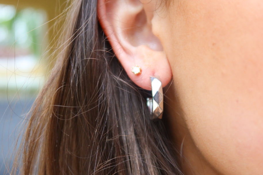 Silver Geometric Hoops