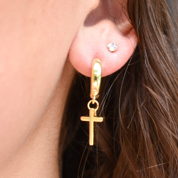 Chunky Gold Cross Huggies