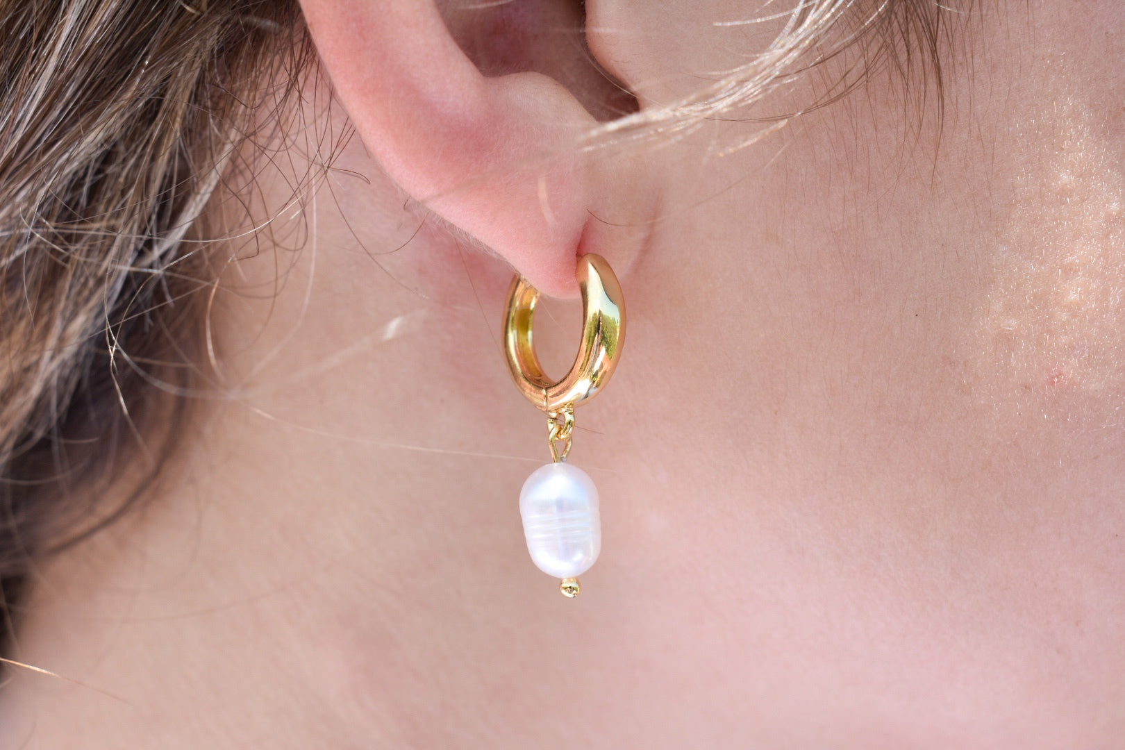 Chunky Gold Pearl Huggies