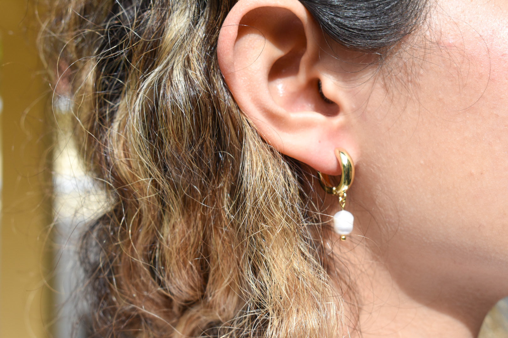 Chunky Gold Pearl Huggies