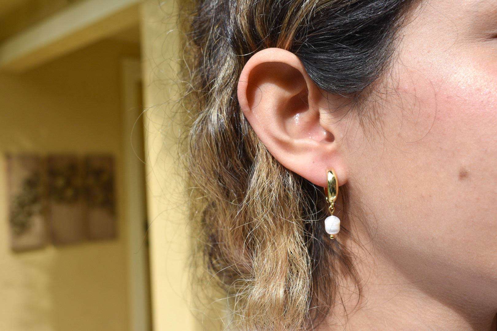Chunky Gold Pearl Huggies