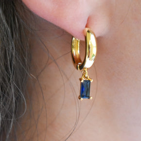 Chunky Gold Blue Gem Huggies