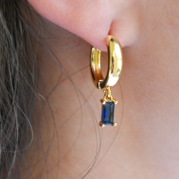 Chunky Gold Blue Gem Huggies