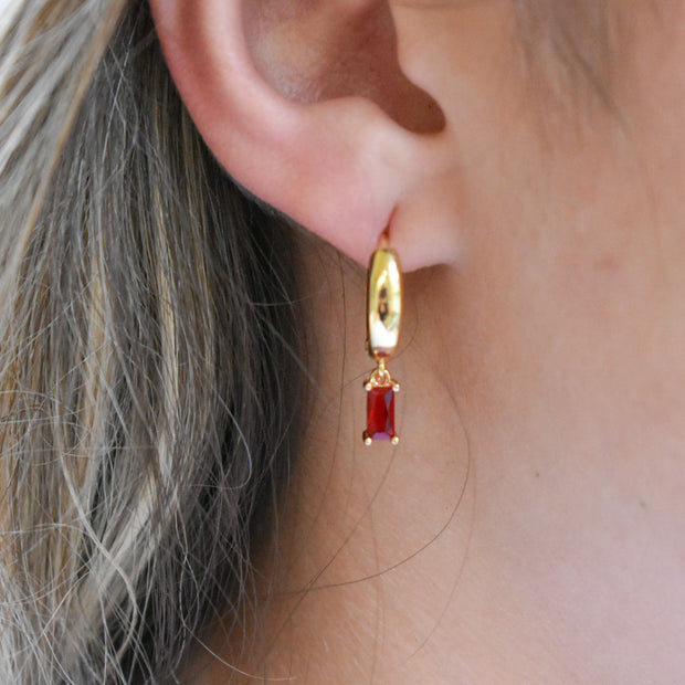 Chunky Gold Red Gem Huggies