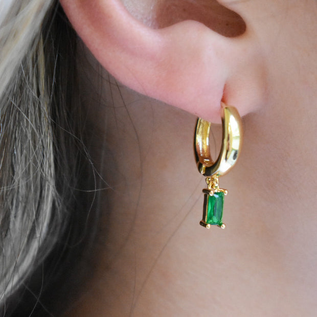 Chunky Gold Green Gem Huggies