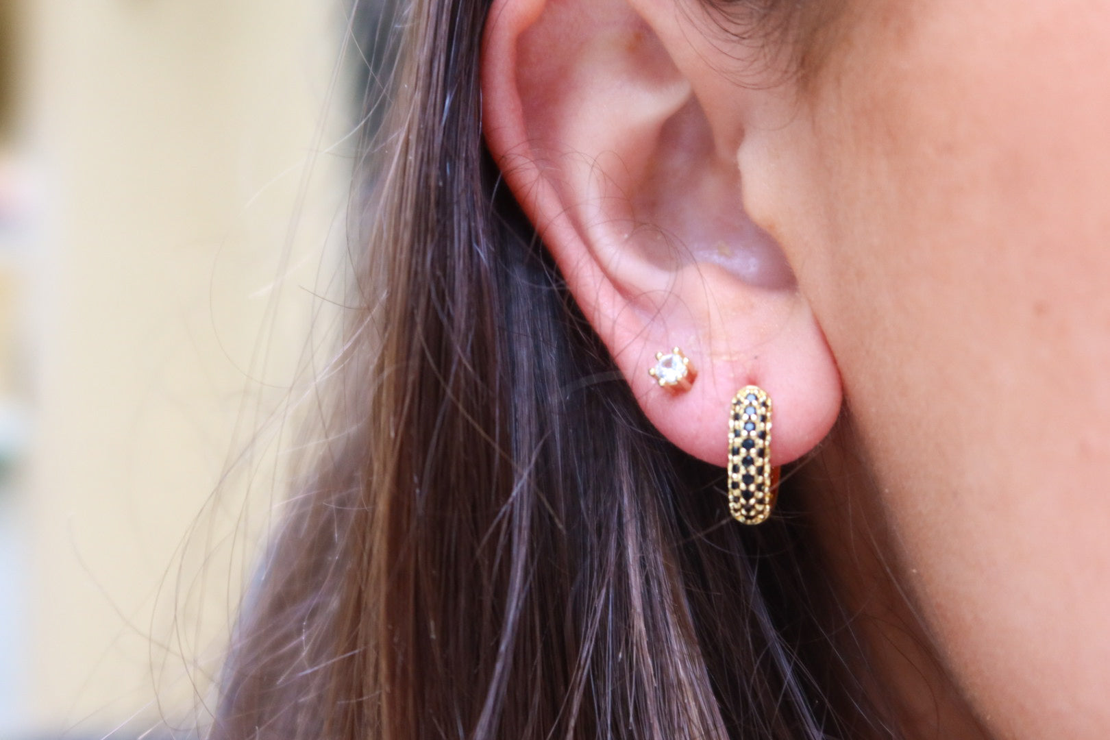 Black Miami Studded Hoops