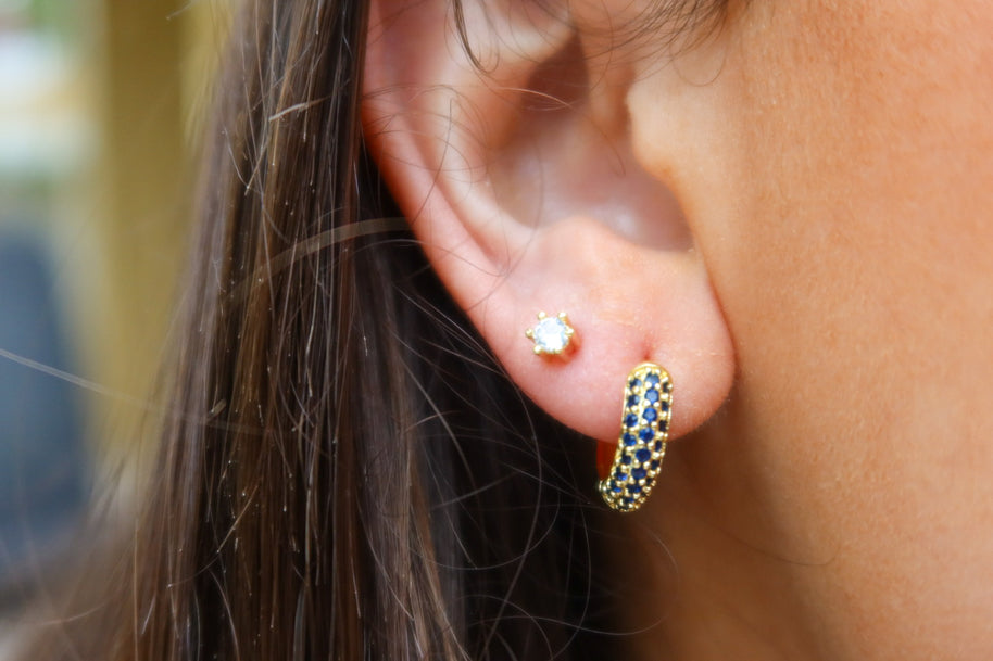 Navy Miami Studded Hoops