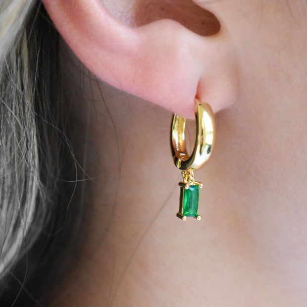 Chunky Gold Green Gem Huggies
