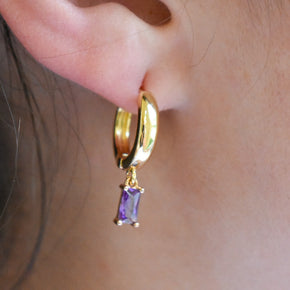 Chunky Gold Purple Gem Huggies