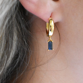Chunky Gold Blue Gem Huggies