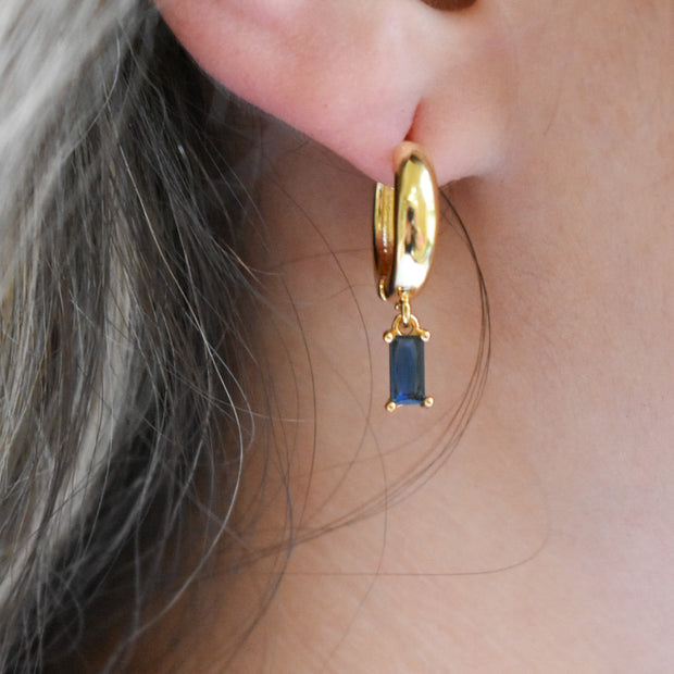 Chunky Gold Blue Gem Huggies