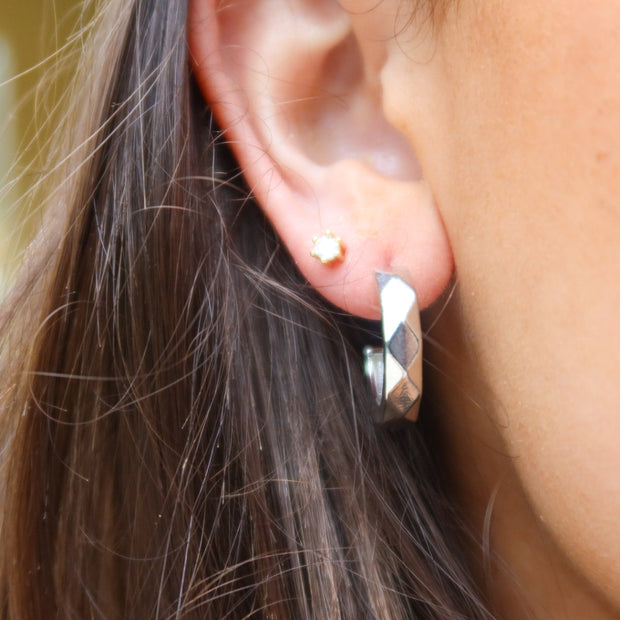 Silver Geometric Hoops