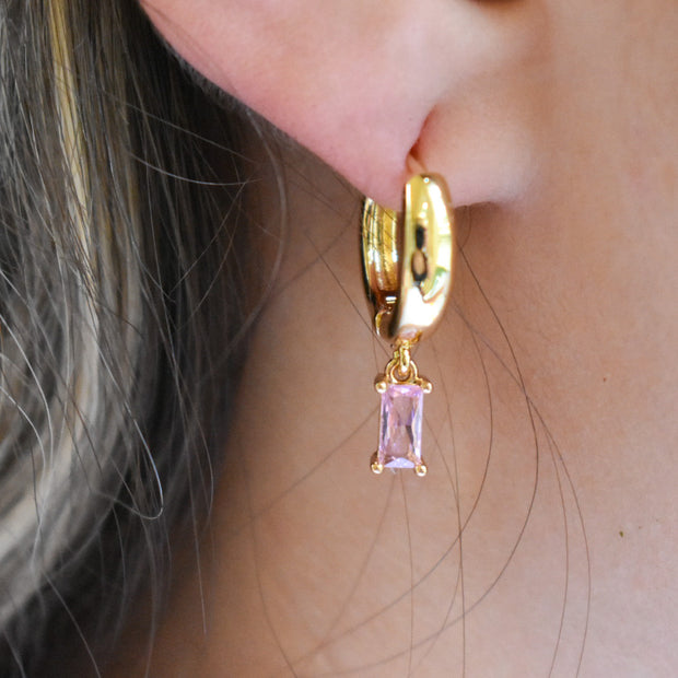 Chunky Gold Pink Gem Huggies