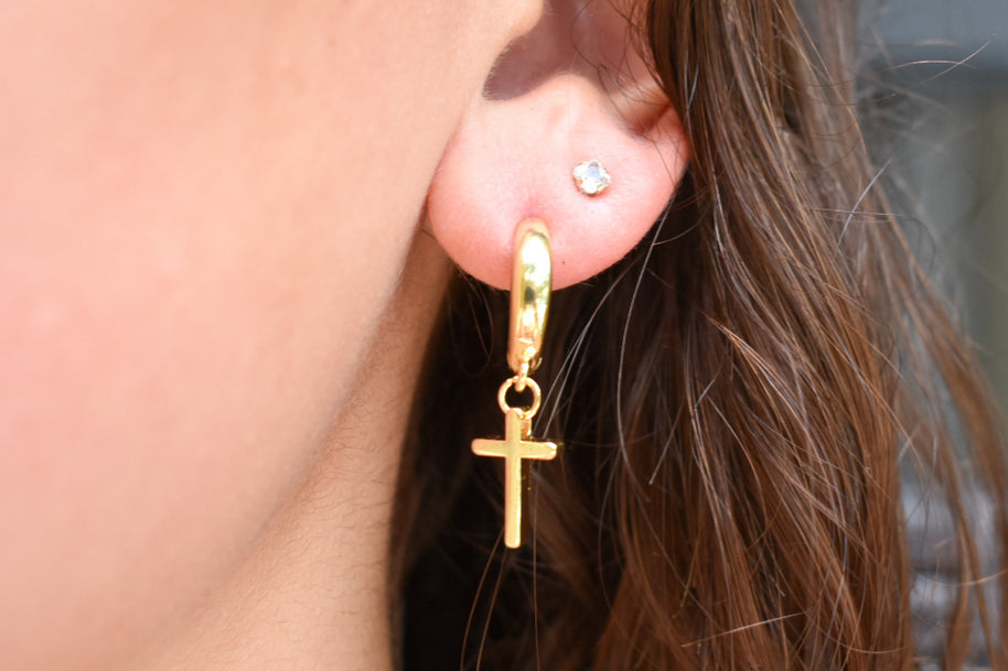 Chunky Gold Cross Huggies