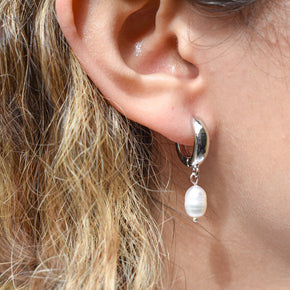 Chunky Silver Pearl Huggies