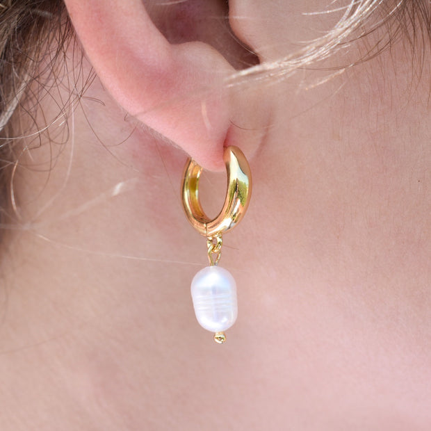 Chunky Gold Pearl Huggies