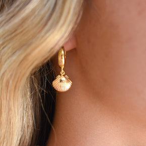 Chunky Gold Seashell Huggies