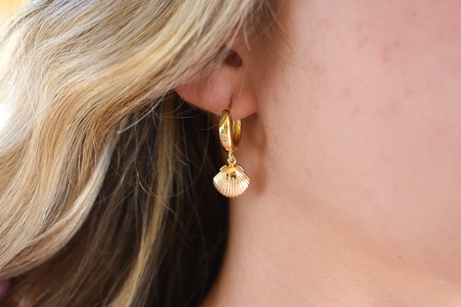 Chunky Gold Seashell Huggies