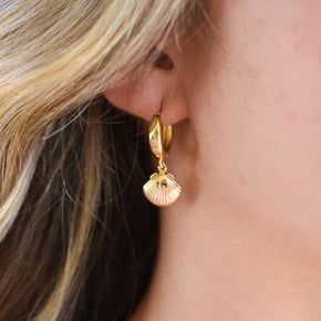 Chunky Gold Seashell Huggies