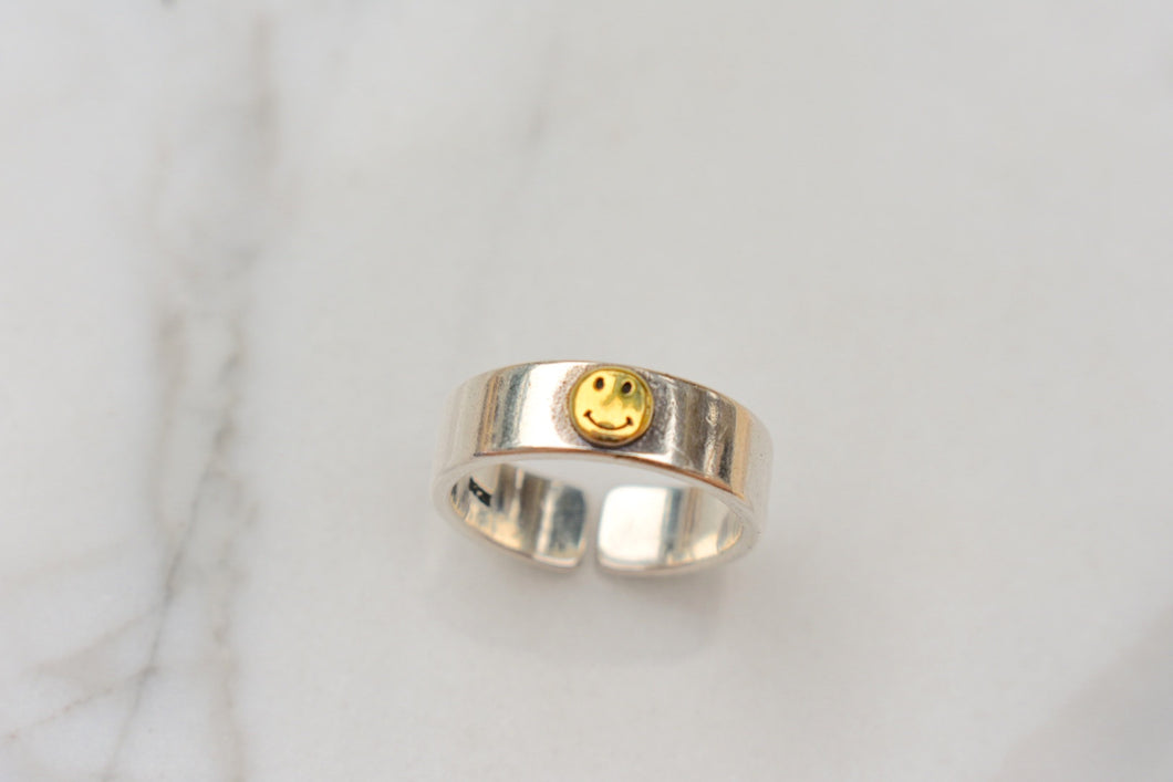 Sterling silver adjustable smiley band ring