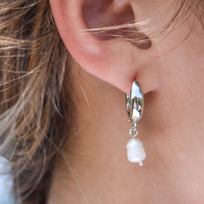Chunky Silver Pearl Huggies