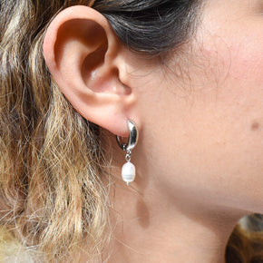 Chunky Silver Pearl Huggies