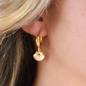 Chunky Gold Seashell Huggies